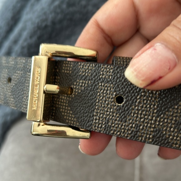 NWT Michael Kors brown MK logo gold buckle belt M statement belt main image 5